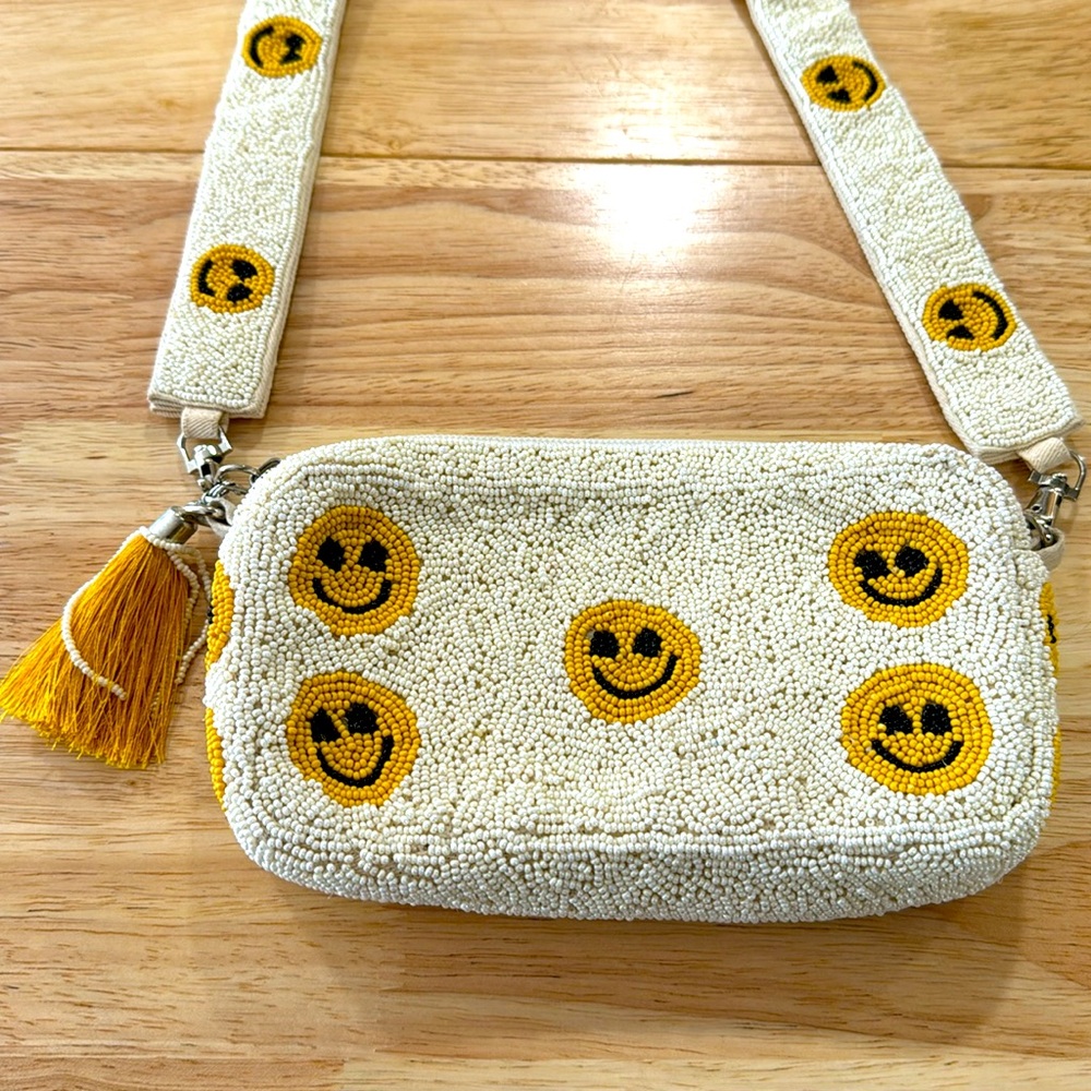 Beaded Smiley Face Purse with Smiley Strap